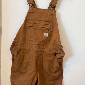 Carhartt Rugged flex canvas shortall Bs6197-W Tan Workwear Brass Zipper XS NWT
